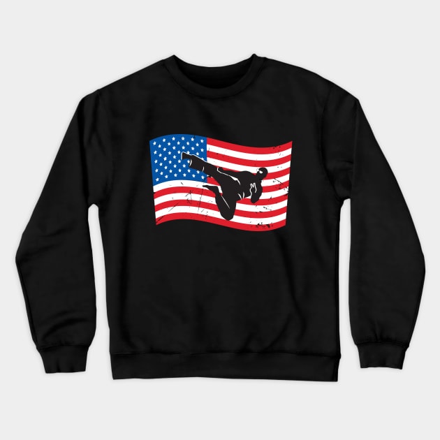 USA Flag Flying Kick Crewneck Sweatshirt by atomguy